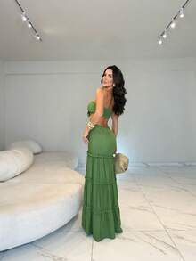 Women's Long Dress Cintia - xanh quân đội - Xem 3
