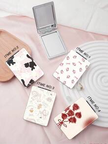 INS系列可折叠小巧轻便的手持镜，适用于各种场景和人群。可折叠方形便携式口袋镜，饰有经典蝴蝶结、小猫、小羊羔和玫瑰花朵图案。精致的折叠结构，经久耐用，方便携带。180°翻盖，多功能化妆镜，化妆，经济实惠，房间装饰，梳妆台，旅行，卧室，化妆配件，镜子，化妆镜，迷你镜，小镜子，小镜子，手镜 - 彩色 - 查看 1