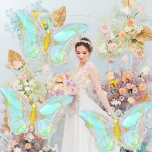 1/3pcs Colorful Transparent Butterfly Balloons, Multicolor Transparent Butterfly Foil Balloons, For Butterfly Theme Party, Wedding, Birthday, Mother's Day Gift, Decoration, Photo Props - Multicolor - View 4