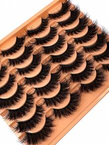 14 Pairs Luxury 3D Faux Mink Lashes - Thick, Fluffy, Elegant D-Curl False Eyelashes, Natural Look, Dramatic Fluffy Cat Eye Lashes, Natural Makeup Enhancement Eyelashes, Reusable, Suitable For Beginners - 濃密款 - 查看 6