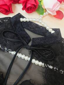 EZNV 1pc Lace Patchwork Fishbone Cute Corset Top, Waist Cincher Bustier