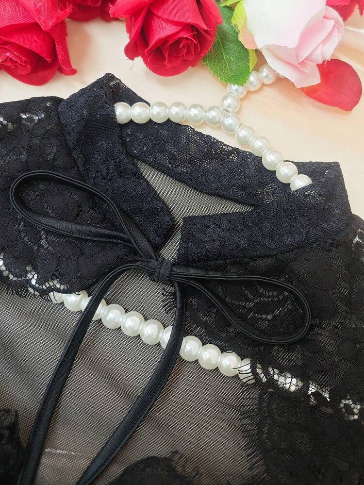 1pc Lace Patchwork Fishbone Cute Corset Top, Waist Cincher Bustier