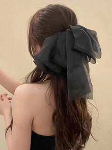 1个优雅长款蝴蝶结发夹，欧根纱纯色发饰，适合女性和女孩日常佩戴、节日、派对、拍照等场合，也可用作发夹、发卡、发饰、发饰、发饰、发饰等，适合上学、大学、女性冬季装扮等场合，蝴蝶结，可爱，发饰，头部饰品，女士发饰