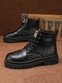 Men's High-Top Boots Spring/Autumn New Velvet Boots Black Suede Ankle Boots Casual Mid-Cut Leather Shoes, - Black - View 3