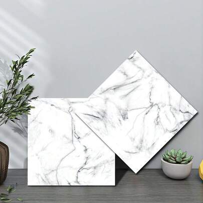 10pcs Marble Pattern Faux Ceramic Tile Wall Stickers, 2D Flat Modern PVC Self-Adhesive Removable Wallpaper, Suitable For Home, Kitchen, Room, Wall, Floor Decor
