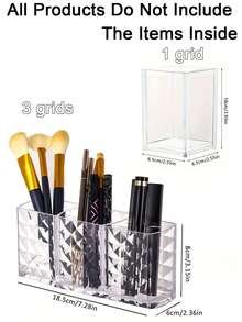 1 pieza Organizador de brochas de maquillaje de acrílico, caja de almacenamiento de cosméticos con 3 compartimentos y soporte para bolígrafos, organizador de escritorio para brochas de maquillaje, bolígrafos, lápices, taza, almacenamiento de cepillos de dientes y pasta de dientes, caja de almacenamiento de artículos de papelería, caja de almacenamiento de herramientas para uñas, regalo para mujeres, regalo de Navidad, ideas de regalo para mujeres - transparente - Ver 8