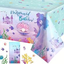 1pc Ocean Mermaid & Seashell Themed Birthday Party Tablecloth