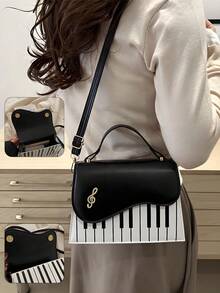 (Customized) 1pc Women Handbag With Customized Text Or Blessing Message, Shoulder & Crossbody Bag With Piano Pattern, Suitable As Gift For Family And Friends - Multicolor - View 4