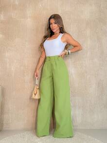YING ZI Stone Mode Formal Tailored Wide Leg Trousers - Olive Green - View 4