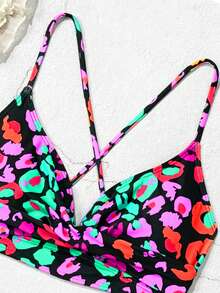 新款分体泳衣女，性感高腰数码印花比基尼两件套泳装，欧美跨境 - 橘色 - 查看 6