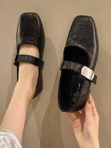 Elegant Mary Jane Shoes For Women, 2025 Spring New Arrivals Square Toe Loafers, Versatile Slip-On Flats - Beige - View 4