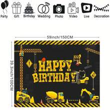 Construction Theme Backdrop Black And Yellow Strips Big Dump Truck Engineering Vehicles Photography Background For Boy Birthday,Christmas - Type a - View 4