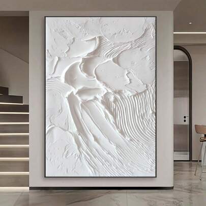 1pc 2D Flat Prints, Art Deco Modern Minimalist Abstract White Texture Canvas Wall Art, Unframed Abstract Theme For Living Room, Bedroom, Office, Kitchen, Classroom - Indoor & Outdoor Use, Vertical Orientation