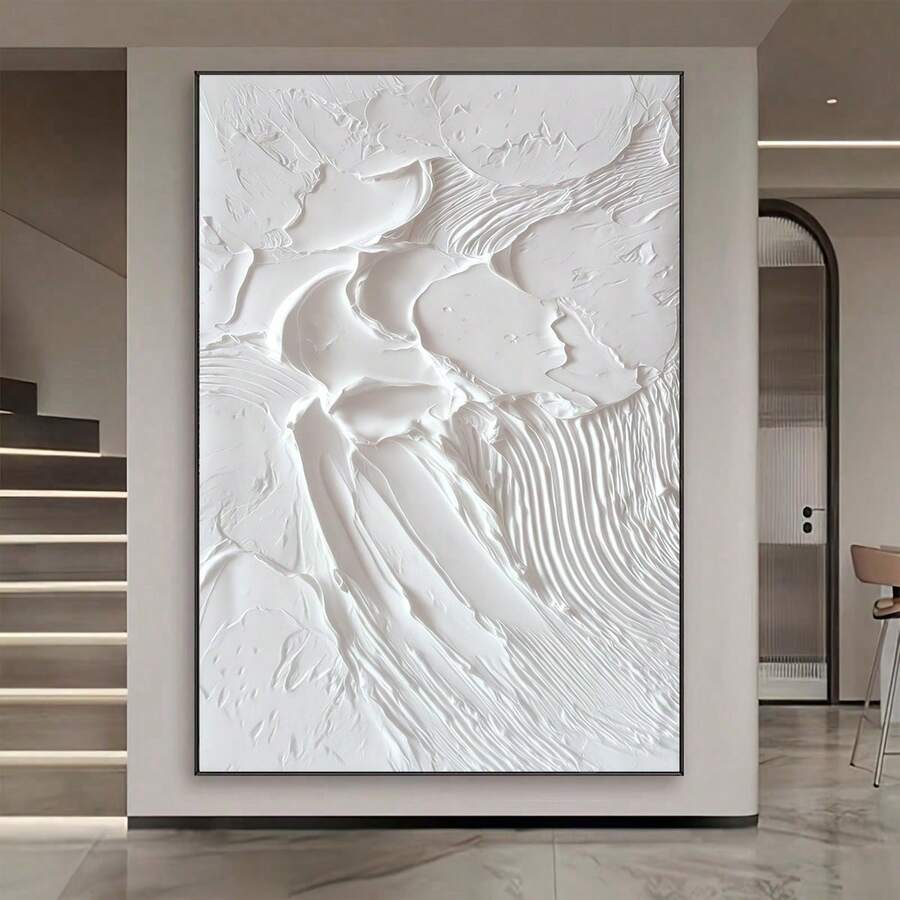 1 tranh in phẳng 2D, tranh nghệ thuật trừu tượng tối giản phong cách Art Deco hiện đại, chất liệu vải trắng, không khung, chủ đề trừu tượng, thích hợp cho phòng khách, phòng ngủ, văn phòng, nhà bếp, lớp học - Sử dụng trong nhà và ngoài trời, bố cục dọc. - trắng - Xem 1