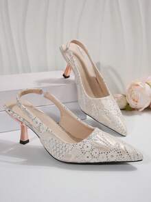 New Summer Pointy Toe Strap Thin Heel Sandals For Women - Champagne - View 4