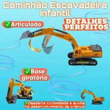 Carrinho Escavadeira Ferro Brinquedo Crianças 360 Articulada - Amarelo - View 3