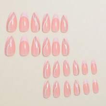 24 piezas de uñas postizas con forma de almendra de tamaño medio con patrón de rayas blancas y cristales brillantes, mejora instantáneamente tu apariencia, el set de manicura es perfecto para vacaciones, fiestas, citas y uso diario