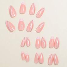 24 piezas de uñas postizas con forma de almendra de tamaño medio con patrón de rayas blancas y cristales brillantes, mejora instantáneamente tu apariencia, el set de manicura es perfecto para vacaciones, fiestas, citas y uso diario