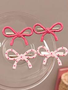 4/2 件波尔卡圆点蝴蝶结发夹，女士侧刘海发饰，鸭夹发夹 - 彩色 - 查看 4