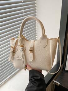 Nova bolsa de ombro feminina de luxo com textura de lichia, bolsa transversal versátil para deslocamento diário, 2025