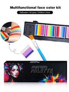6 Colors Water-Soluble Face Body Painting+1 Paintbrush, Christmas Stage Makeup Funny Body Painting Easy To Clean And Does Not Fade,Children Can Use,Halloween Oil Painting, Party Face Painting, Stage Makeup Color Paint, Clown Oil Painting, Party Makeup Painting - Multicolor - View 8