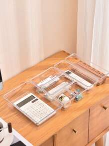 1pc/5 Packs Adjustable Drawer Organizers - Clear Plastic Storage Bins With Customizable Compartments For Makeup, Jewelry, Utensils | Multi-Purpose Vanity & Bathroom Organizer, Kitchen Drawer Dividers, Office Supplies Storage Solutions (Space-Saving )