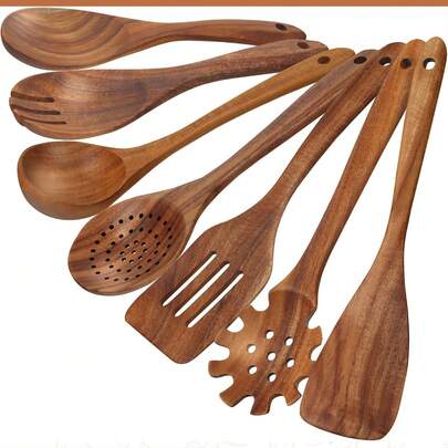 7pcs/1pc Cookware Set, Homeware Kitchen Utensil Set, Natural Bamboo