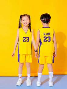 2 piezas Camiseta de baloncesto personalizada con cuello en V para niños y niñas, chaleco sin mangas de verano con números, conjunto de uniforme de baloncesto amarillo, camisetas de equipo de baloncesto personalizadas para niños, top sin mangas personalizado con cuello en V, multifuncional, ornamental, con letras, elegante, moderno, colorido, adorable, casual, personalizado, único, ideal como regalo para él o ella. - Amarillo - Ver 11