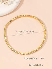 1pc Women's Fully Rhinestone 3mm Anklet, 1pc Women's Fully Rhinestone 5mm Anklet, Versatile Daily Wear Anklets, Foot Chain - 12#-1L Gold - View 2