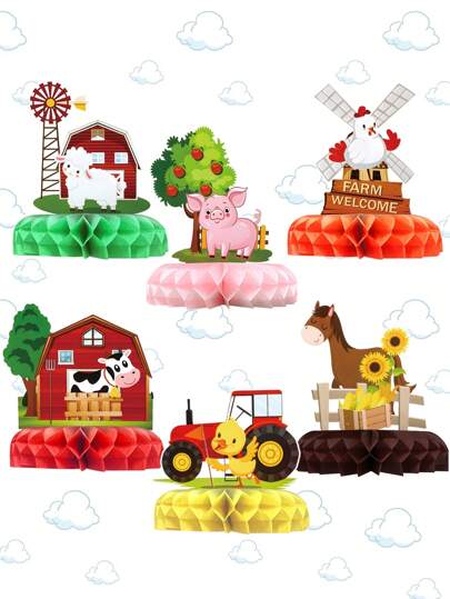 Set da 6 decorazioni in nido d'ape a tema fattoria per decorare feste di compleanno, decorazioni da appendere per feste di compleanno, articoli per la decorazione di feste per addii al nubilato/celibato, decorazioni per la stanza con tema fattoria, centrotavola, decorazioni per baby shower, regali di compleanno, bomboniere