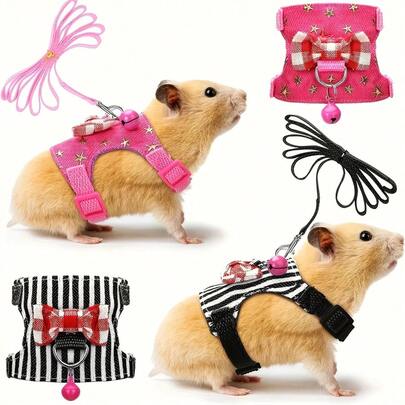 Laisse de hamster en polyester rayé - Compagnon de promenade petit animal ajustable et confortable, convient aux cochons d'Inde et autres petits animaux de compagnie, longueur ne dépassant pas 4 pieds, avec poignée facile à saisir