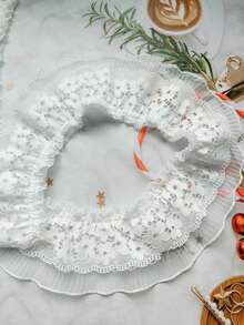Double couche de bordure en dentelle à volants avec broderie, fournitures d'artisanat de couture, bordure en dentelle polyester pour robes de poupées, chaussures, chapeaux, sacs, décoration de rideaux - Blanc - Voir 3