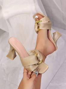 Plus Size Women's Fashion Square Toe Open Toe Hollow Out Single Strap Wedge High Heel Sandals For Summer