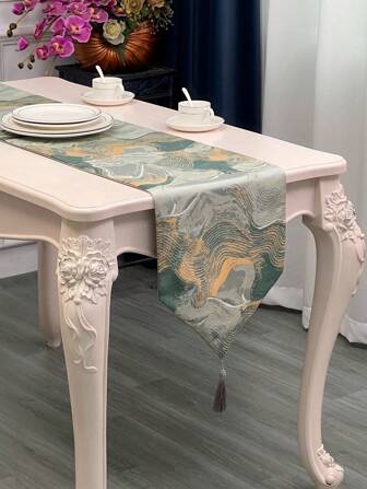 1 pièce de tissu vintage Art Jacquard avec motif de vagues de montagne, nappe décorative à coupe aléatoire pour hôtel, fête, vacances, table à manger à la maison