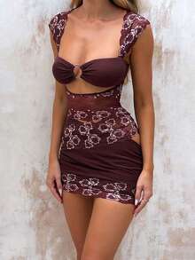 性感诱人的圆形蕾丝拼接吊带裙