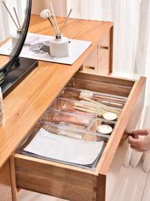 1pc/5 Packs Adjustable Drawer Organizers - Clear Plastic Storage Bins With Customizable Compartments For Makeup, Jewelry, Utensils | Multi-Purpose Vanity & Bathroom Organizer, Kitchen Drawer Dividers, Office Supplies Storage Solutions (Space-Saving )