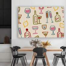 Impresión enmarcada de copas de bebida, impresión horizontal, impresión colorida de vino, arte de pared retro, impresiones de pared de cocina, impresión de paisaje, decoración estética - Enmarcado - Ver 2