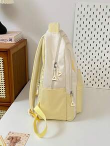 High Capacity Color Block Backpack, Lightweight Reduce Burden Double Shoulder Bag, Fashionable & Versatile School Bag - A - View 6