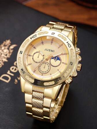 1 件简约优雅的条形刻度表盘钢表带石英表，适合作为青少年的生日、毕业礼物