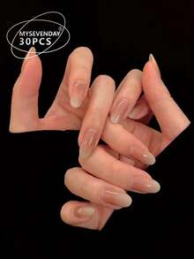 30片中号水滴渐变裸色法式美甲贴纸，瞬间提升您的美甲格调。套装包含1片果冻胶和1片哑光美甲贴纸，适合日常佩戴、派对和晚宴等场合。美甲用品，按压式美甲贴纸。美甲 - 彩色 - 查看 3