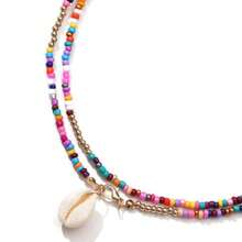 PHCOO 1pc Bohemian Double Layer Colorful Bead & Shell Necklace For Women, Simple Fashion Beach Style Versatile Accessory