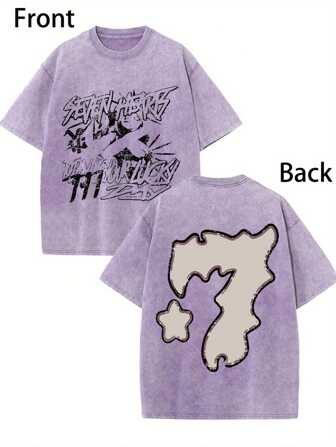 230g Washed T-Shirt, Street Style Refreshing Daily, Breathable And Sweat Absorbing, Pattern, Printed T-Shirt, Wax Printed Cotton Thickness, Outdoor Summer, Gift T-Shirt
