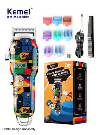 Kemei KM-MAX2092 電動バリカン プロフェッショナル理容師向け カットマシン コードレス グラフィティデザイン メンズ理容 バーバー向け または家庭用 彼氏の誕生日ギフト