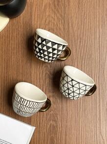 1pc 100ml Mini Ceramic Nordic Style Handpainted Concentrated Coffee Cup, Gold Handle Small Espresso Cup, Suitable For Home Daily Use, Coffee Maker, Cafes And Restaurants, Afternoon Tea Cup, Gift