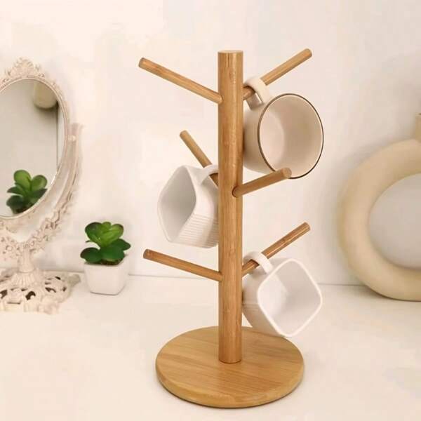 1-delige premium bamboe bekerhouder organizer – ruimtebesparend opbergrek voor koffiemokken, pennen en theekopjes in de keuken en op kantoor | Stijlvol cadeau voor thuisdecoratie, housewarming, bruiloften of familiegebruik (ontwerp) voor de start van het nieuwe schooljaar