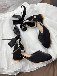 Girls' Princess High Heel Shoes, Paired With Black Formal Dress For Performance, Party, Wedding, Basic Shoes