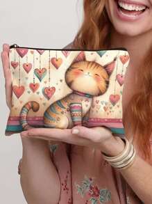 1 Pc Funny Cats Pattern Cosmetic Bag, Funny Cat Toiletry Bag, Portable Travel Storage Bag Women Bags, Summer Bag, Festival Bags, Makeup Bags, Purse, School Bags Graduation Back To School Supplies