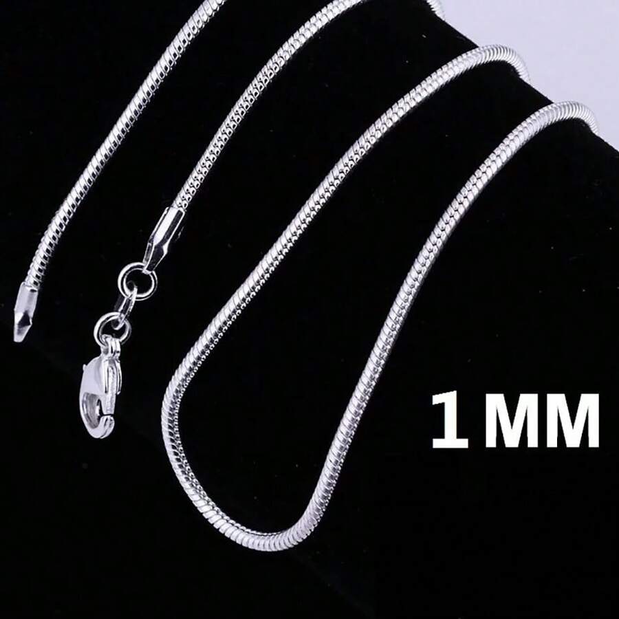 1MM 925 Sterling Silver Chain Fashion Sliver Necklace High Quality Snake Chain For Men And Women