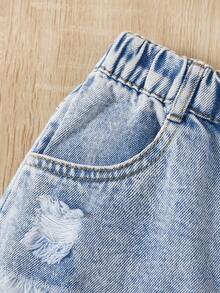 2Pcs Tween Girls Y2K Style Outfit - Yellow Ruffled Cami Top And Distressed Denim Shorts - Multicolor - View 7