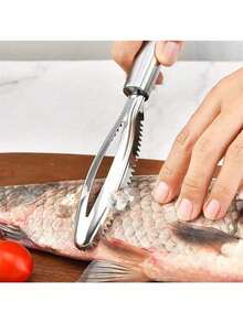 1pc Stainless Steel Manual Fish Scaler, Fish Scaling Brush Cleaning Tool For Home Kitchen - Silver - View 7